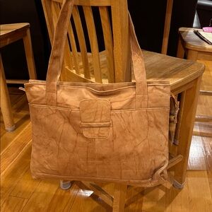 Genuine Tan Leather Tote Bag. Approx (12”x17”)